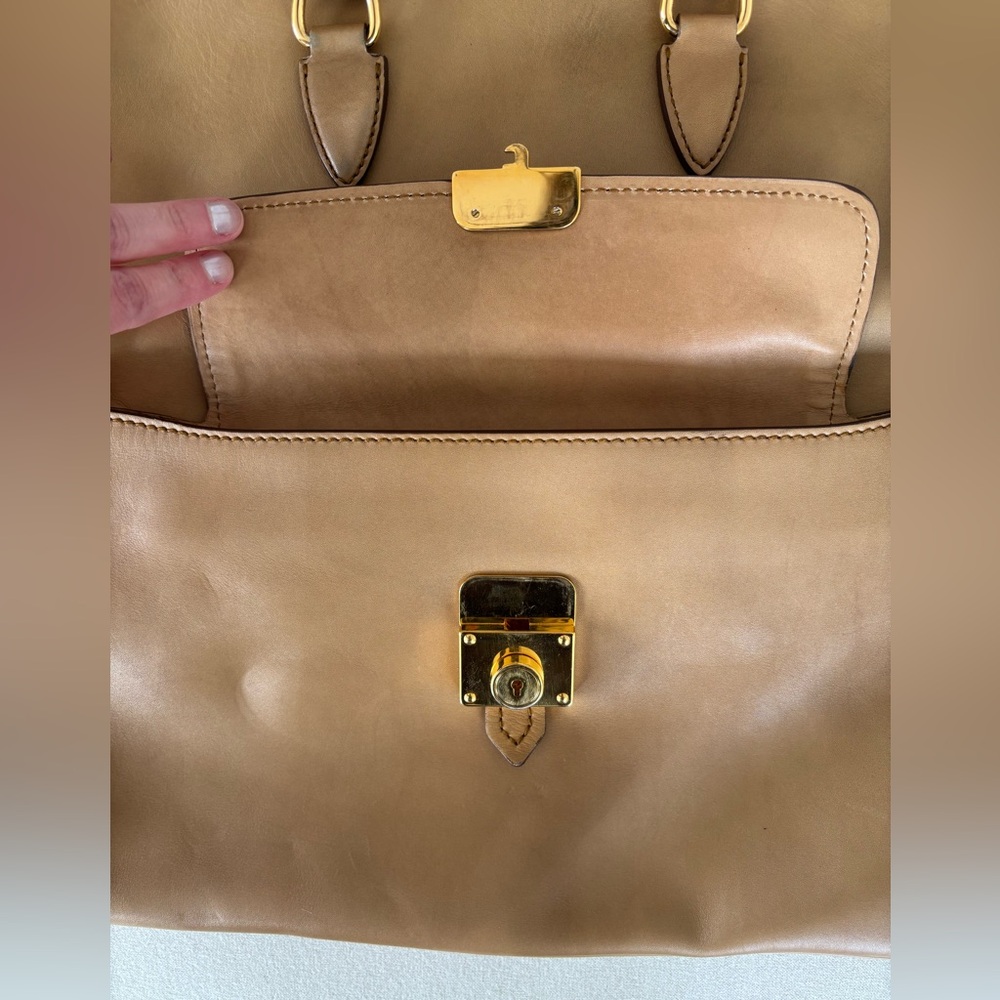 Miu Miu foldover crossbody vitello leather bag tan beige - Picture 6 of 16
